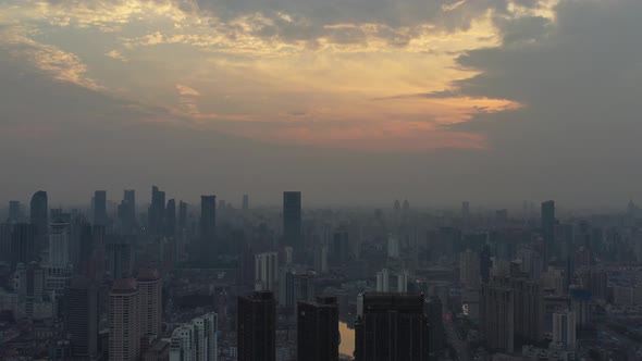 Aerial View Of Shanghai City In The Setting Sun