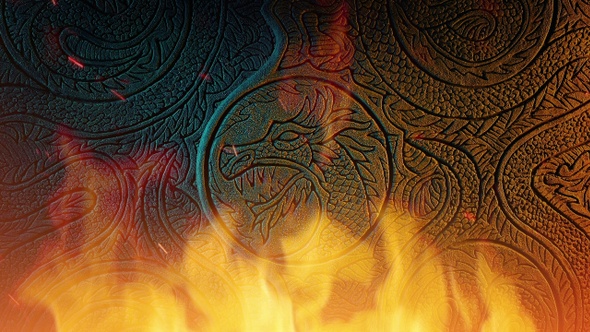 Dragon Stone Carving In Flames