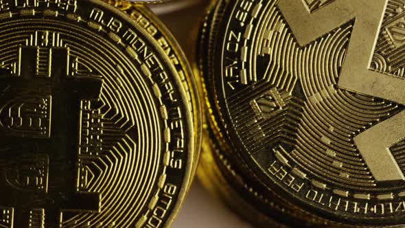Rotating shot of Bitcoins (digital cryptocurrency) - BITCOIN MIXED