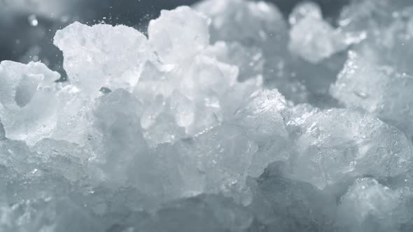 A pile of crushed ice. Slow Motion.