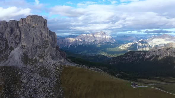 Fly over Italian Dolomites Alps ,Pass Giau