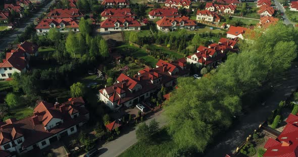 Drone flight over a new housing estate in the suburbs.