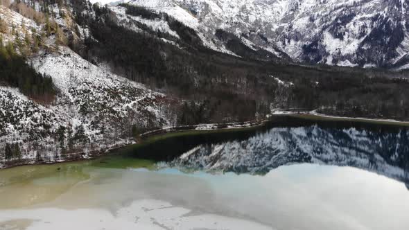 Beautiful Winter Landscape on the Lake Offensee in the Mountains in Upper Austria Salzkammergut