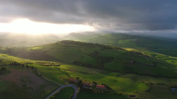 Tuscany Aerial Sunrise Farmland Hill Country