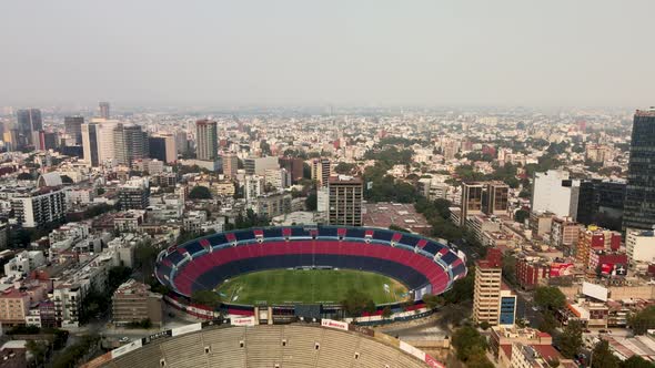 Aerial view of stadium and bullring during pandemic in mexico