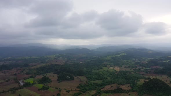 Landscape with Farmland and Green Hills Aerial View