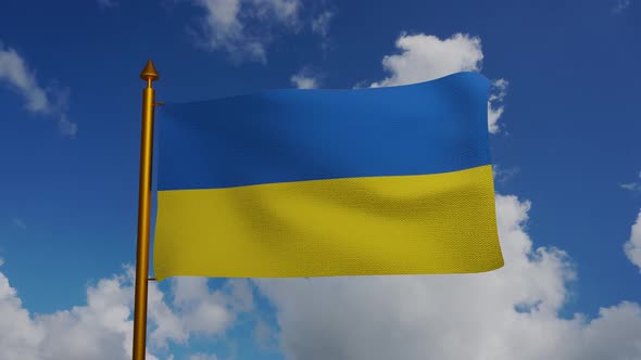 National flag of Ukraine waving with flagpole and blue sky timelapse, Ukrainian