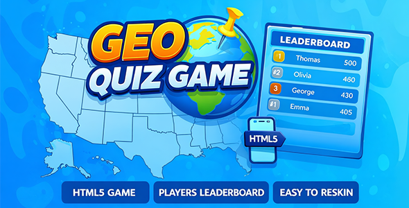 Geo Quiz Game with Leaderboard - HTML5 Game