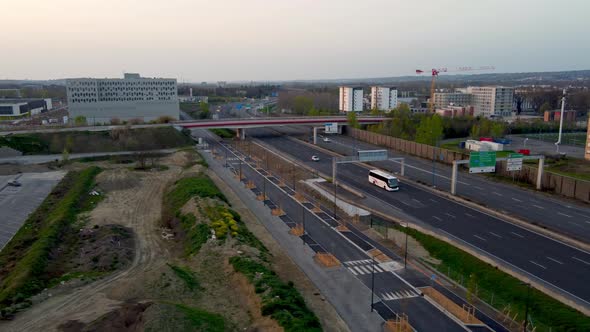 Aerial view of the A62 highway in Toulouse, new park of Montaudran and B612 building