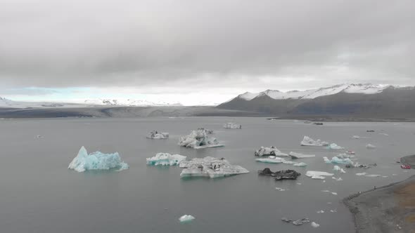 Aerial View of Icebergs in a Glacial Lagoon.