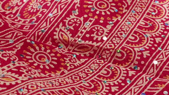 Red Indian Fabric Closeup Arabian Design Pattern