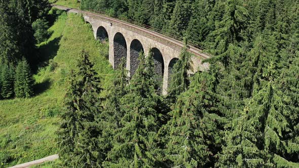 Aerial view of Chmarossky viaduct in Telgart village in Slovakia