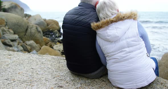 Rear view of senior couple looking at sea