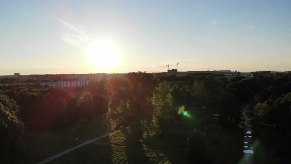 Flying Over Green City Park Landscape Aerial Shot From Drone Beautiful Urban Scene Minsk Belarus