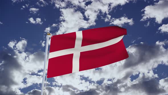 Denmark Flag With Sky 4k