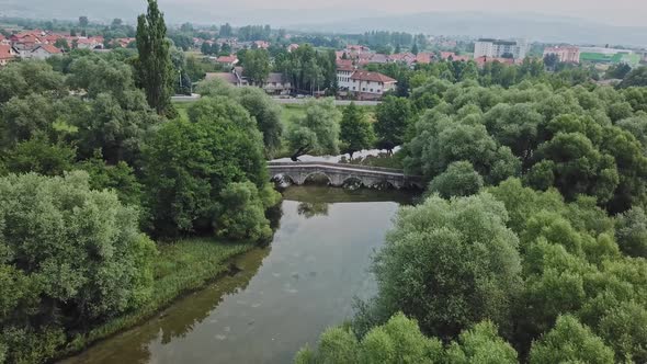 Aerial View Of The Old Roman Bridge In Sarajevo V1