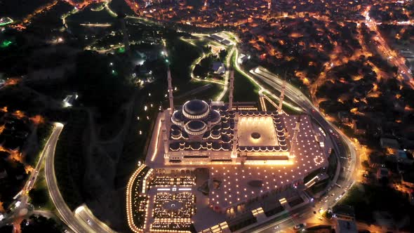 Aerial Drone View of Istanbul Camlica Mosque and Bosphorus. Biggest Mosque in Europa 07