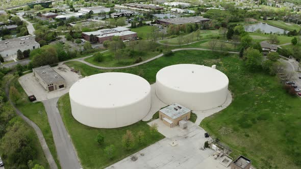 Drone View Storage Tank on the Ground Drone Flying Over Industrial Oil Storage Refinery Concept