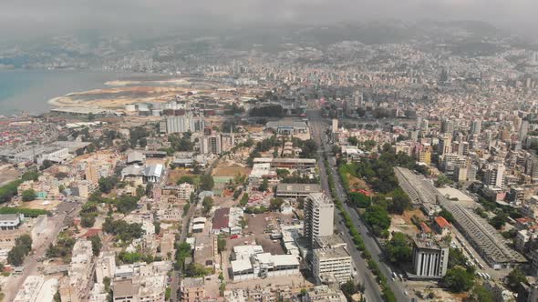 Drone shots of Beirut Port and surrounding areas showing the damage caused by massive explosion.