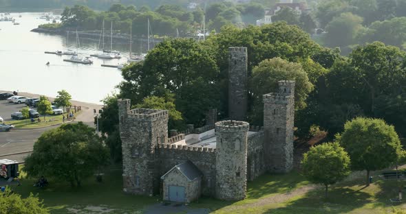 Aerial of a Castle at Glen Island Park and Marina in New York