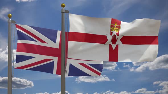 United Kingdom Flag Vs Northern Ireland Flag On Flagpole