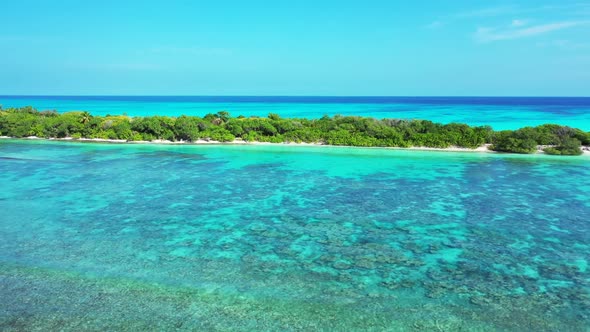 Aerial texture of relaxing bay beach journey by aqua blue lagoon and white sand background of a dayo