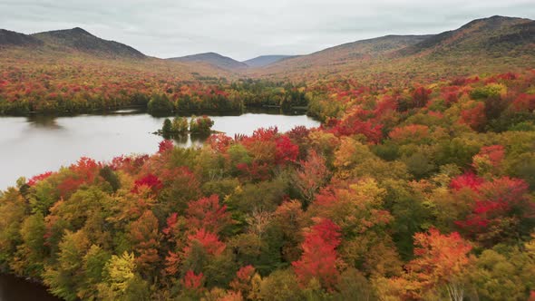 Beautiful Fall Nature Landscape with Woodland Hills on Cloudy Autumn Day Vermont