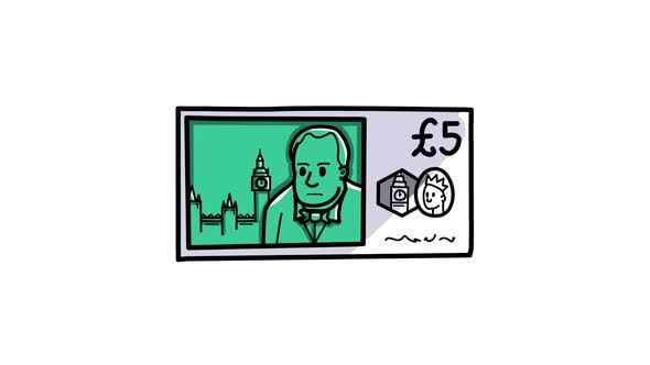 5 five British pound banknote Sketch and 2d animated