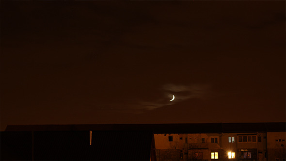 Crescent Moon Over Neighborhood Timelapse