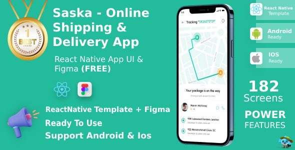 Shipping & Delivery App | UI Kit | React Native Expo | Figma FREE | Life Time Update | Saska
