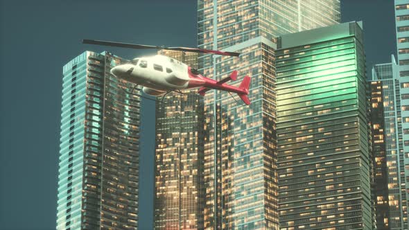 Helicopter Flies Through Center of Big City