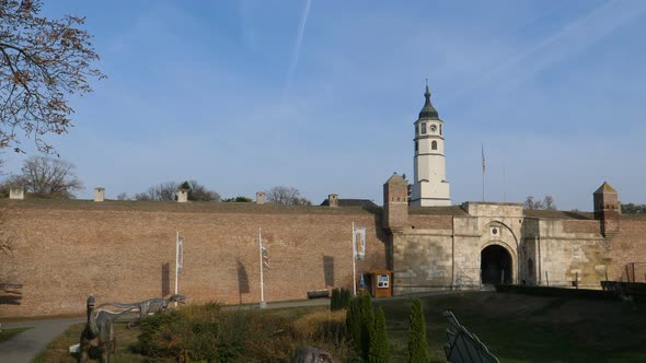 Clock Gate of Walls of the Belgrade Fortress Kalemegdan Under the Clock Tower