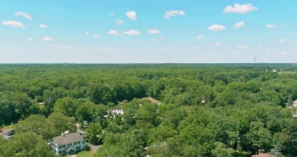 Aerial Top View of the Small Provincial American Town Between the Forest in Monroe New Jersey USA