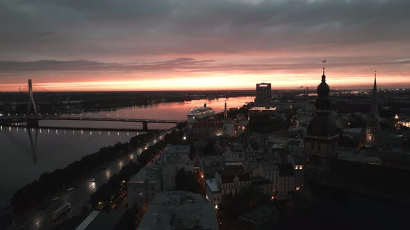 Cablestayed Bridge in Riga or Vansu Tilts During Sunset