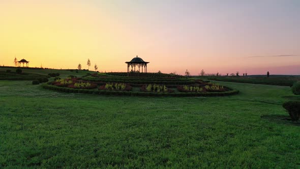 Scenic Landscape of Beautiful Summer Park Dobropark at Sunrise Motyzhyn Ukraine