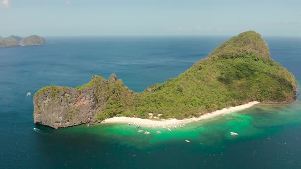 Tropical Island with Sandy Beach. El Nido, Philippines