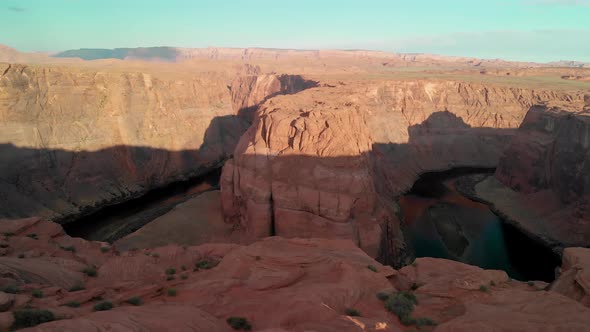 Aerial View of Horseshoe Bend and Colorado River at Sunset Arizona