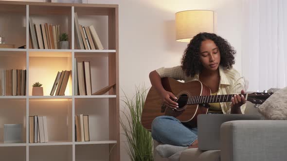 Guitar Practice Online Music Class Woman Laptop