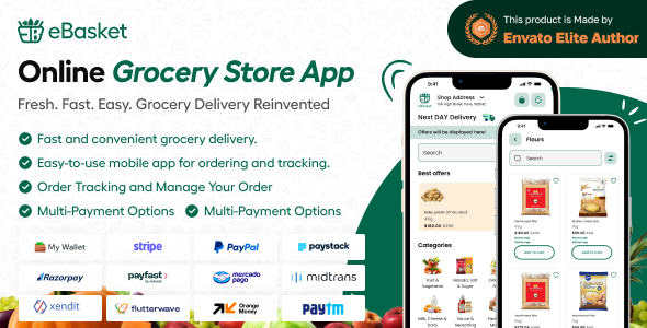 eBasket - Single Vendor Food / Grocery Delivery Flutter app with Laravel Admin Panel + Delivery app