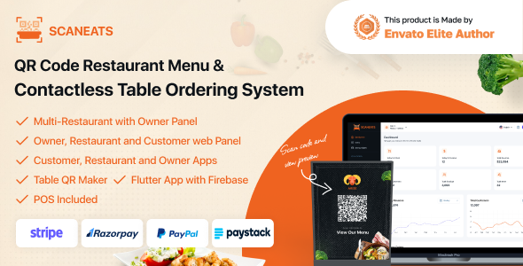 ScanEats - QR Code Multi-Restaurant Menu Maker and Table Ordering System with POS Web and App