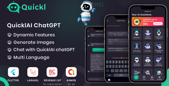 QUICKL – AI Flutter App using OpenAI API with AdMob | Subscription Plan