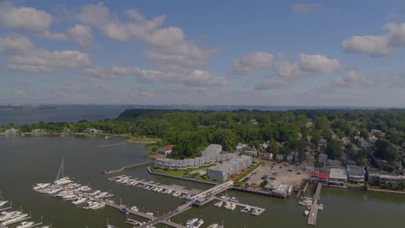 Boats Docked at Manhasset Bay Marina in Port Washington Backwards Pan