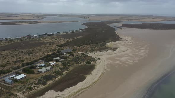 Aerial footage of a white sandy beach at the Coorong in South Australia