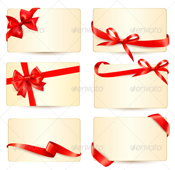 Set of Gift Cards with Red Gift Bows