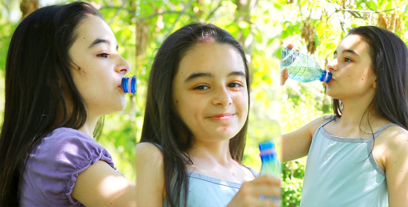 Girl Drinking Water In Summer Park (3-Pack)