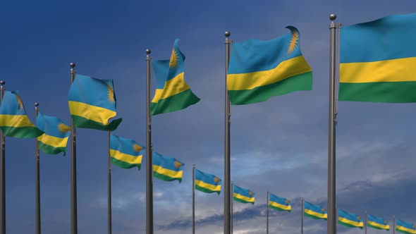 The Rwanda Flags Waving In The Wind  4K
