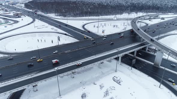 Freeway Intersection Snow-Covered in Winter