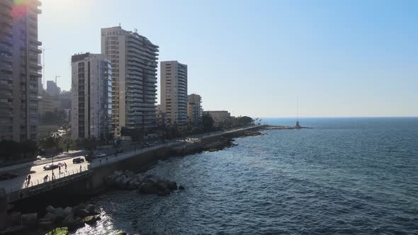 Aerial drone shot of Beirut Waterfront