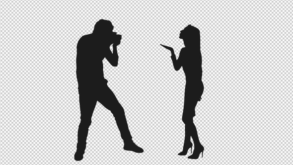 Silhouettes of Young Female Posing and Photographer Taking Her Photos alt