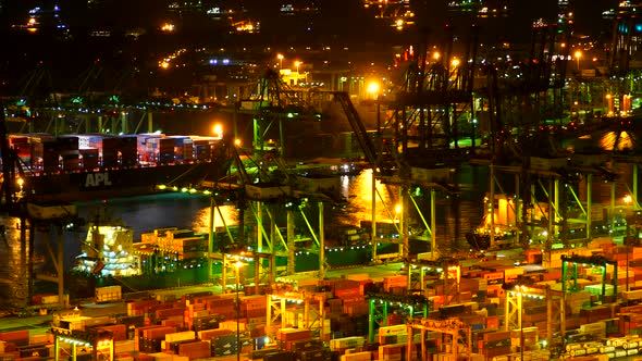 Time lapse of container cargo shipping port in Singapore